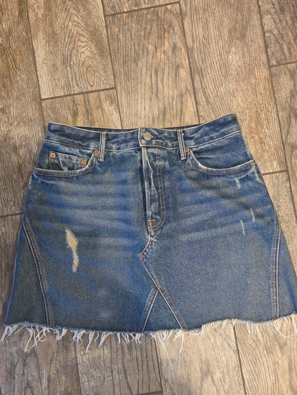 GRLFRND EVA Blue Distressed Denim Mini Skirt 29" waist